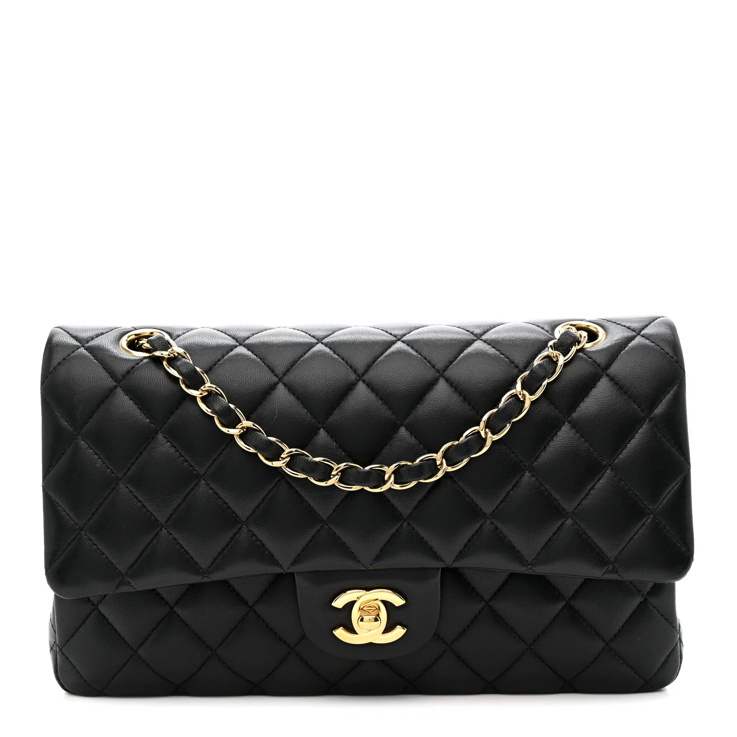 Lambskin Quilted Medium Double Flap Black