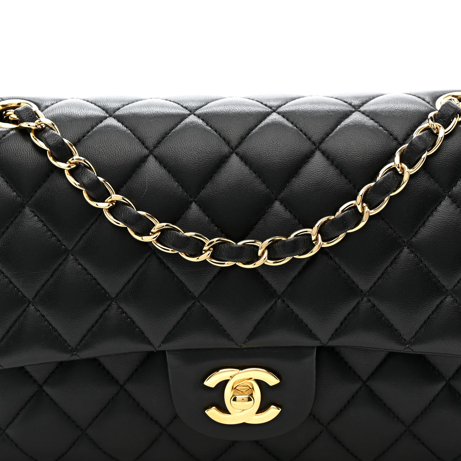 Lambskin Quilted Medium Double Flap Black - Image 8