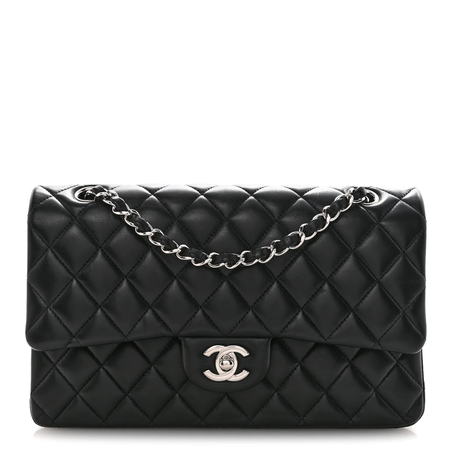 Lambskin Quilted Medium Double Flap Black