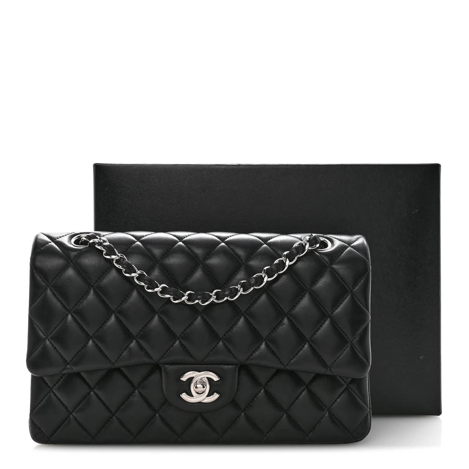 Lambskin Quilted Medium Double Flap Black - Image 12