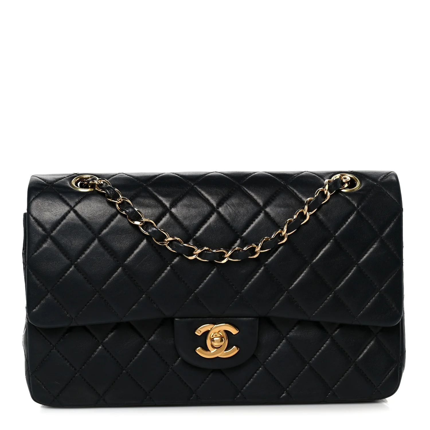 Lambskin Quilted Medium Double Flap Black