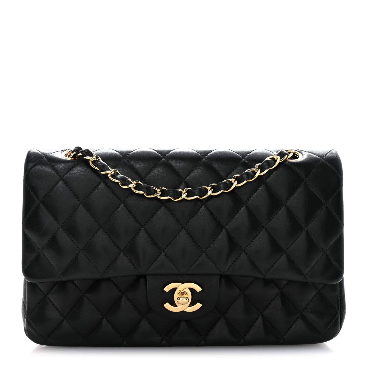 Lambskin Quilted Medium Double Flap Black