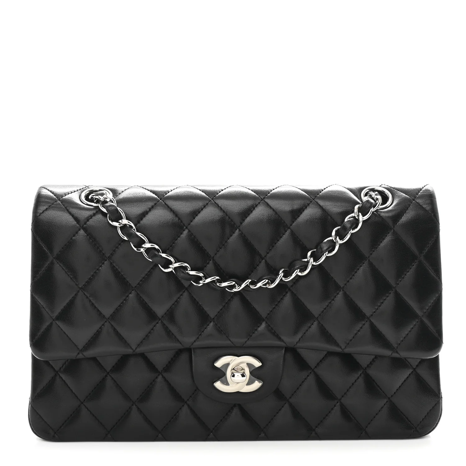 Lambskin Quilted Medium Double Flap Black