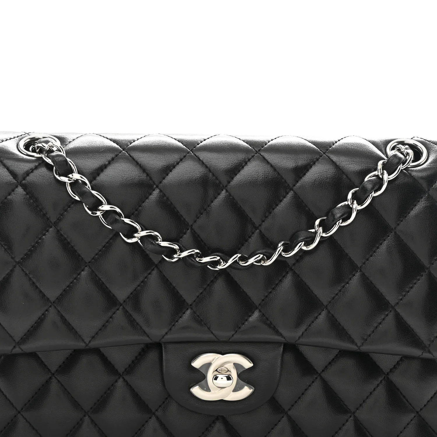 Lambskin Quilted Medium Double Flap Black - Image 8