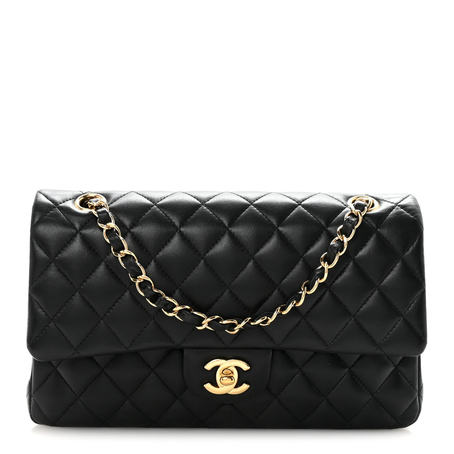 Lambskin Quilted Medium Double Flap Black