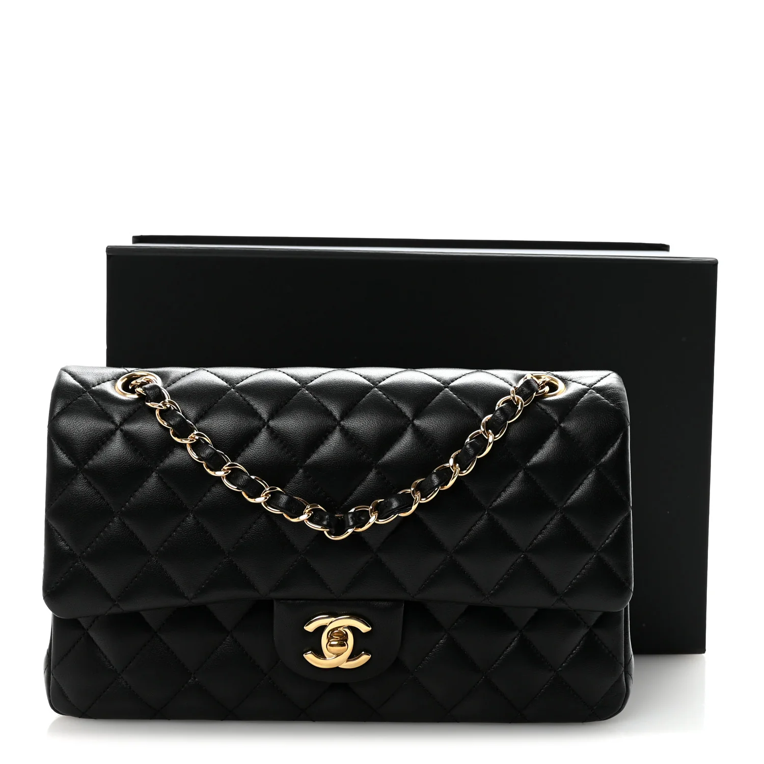 Lambskin Quilted Medium Double Flap Black - Image 11