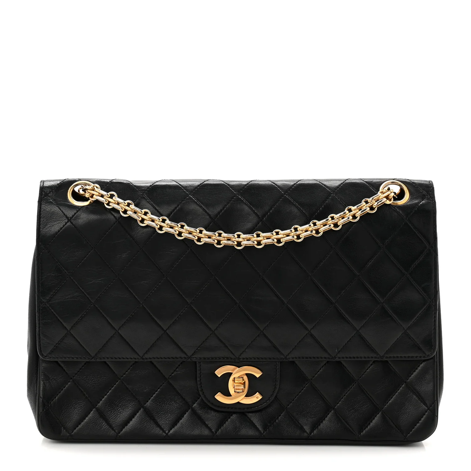 Lambskin Quilted Medium Double Flap Black