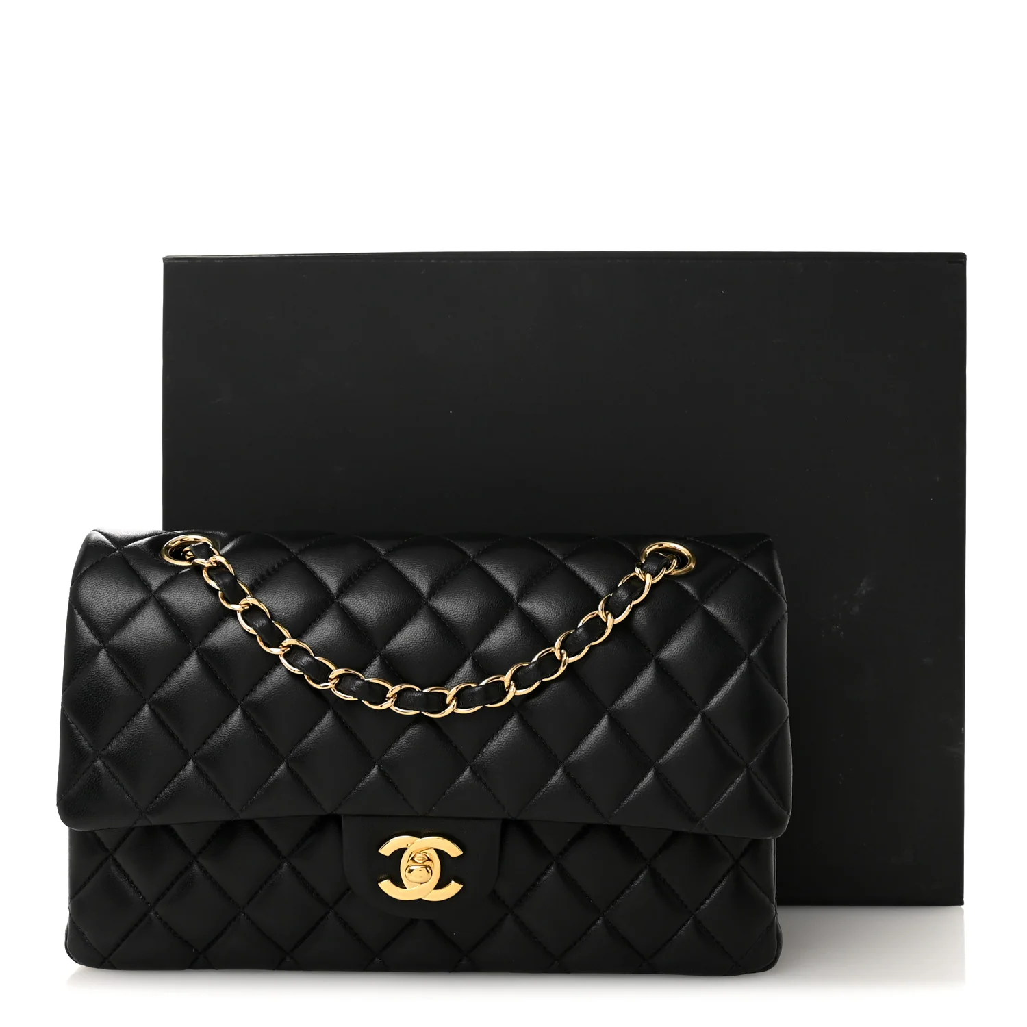 Lambskin Quilted Medium Double Flap Black - Image 12