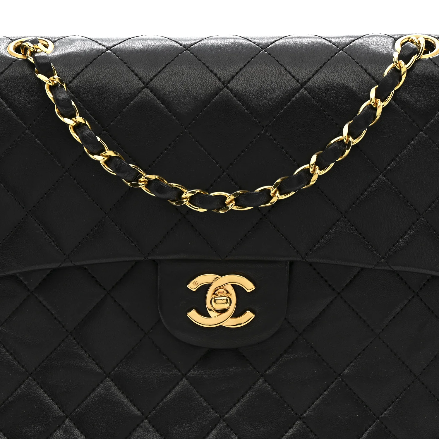 Lambskin Quilted Medium Double Flap Black - Image 9