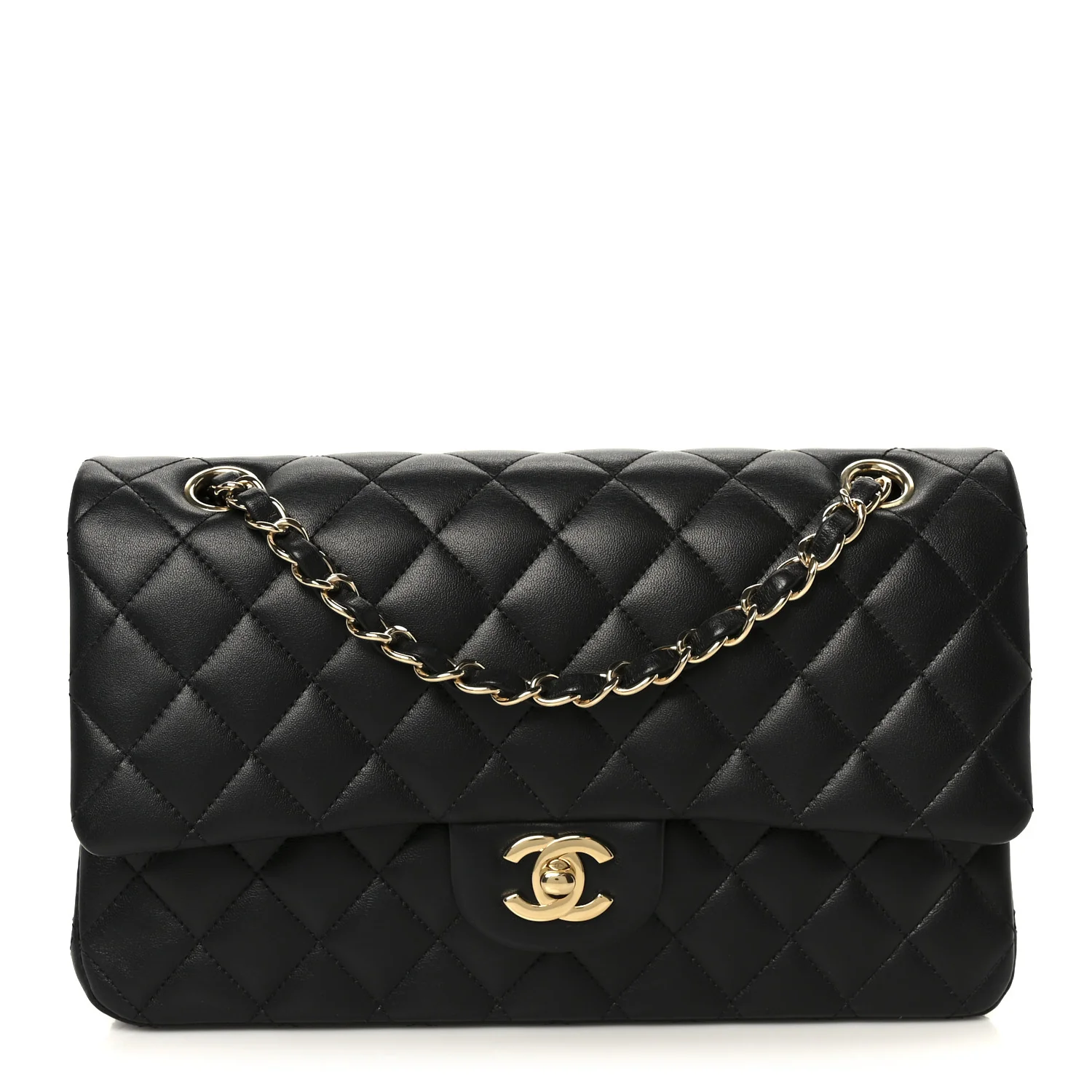 Lambskin Quilted Medium Double Flap Black