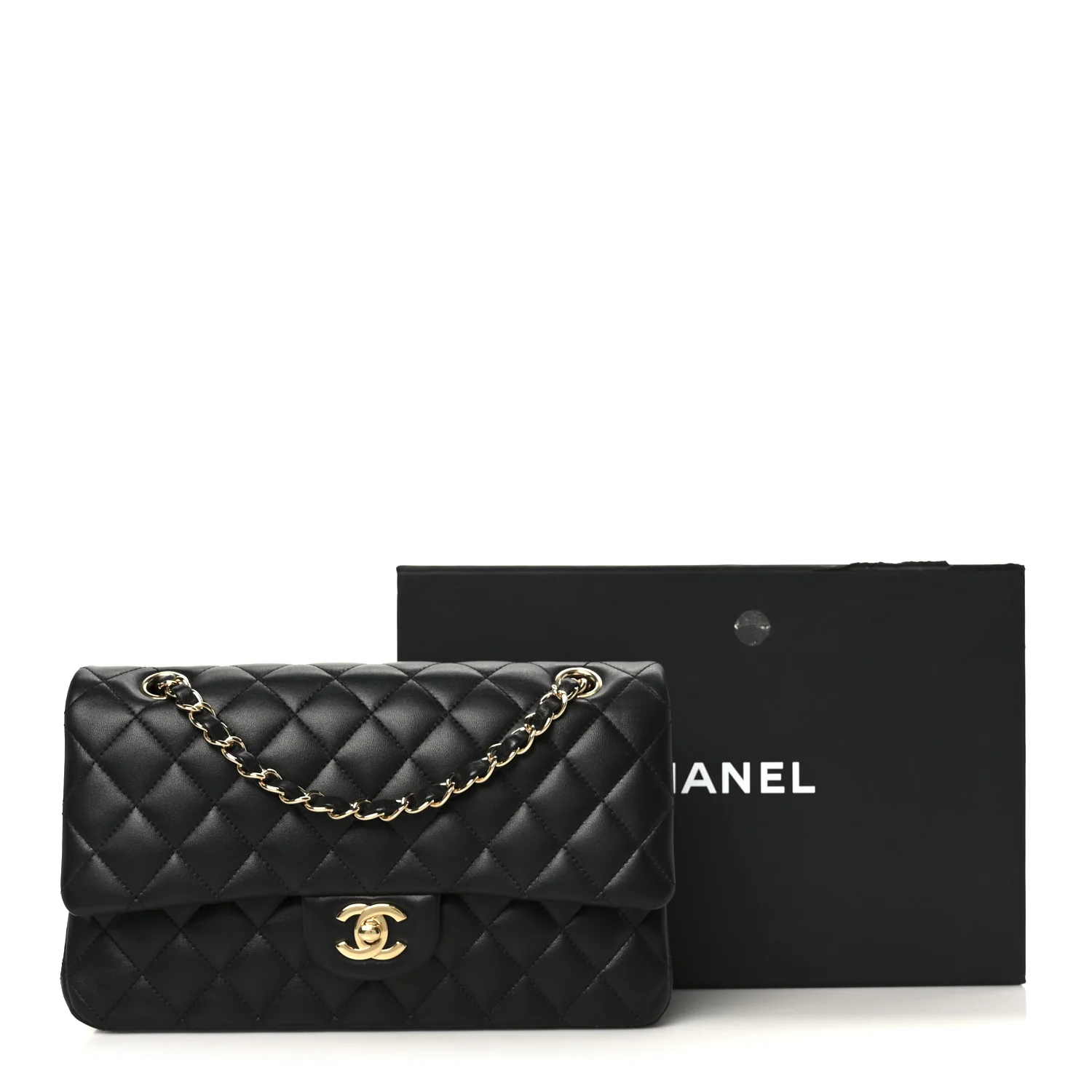 Lambskin Quilted Medium Double Flap Black - Image 12