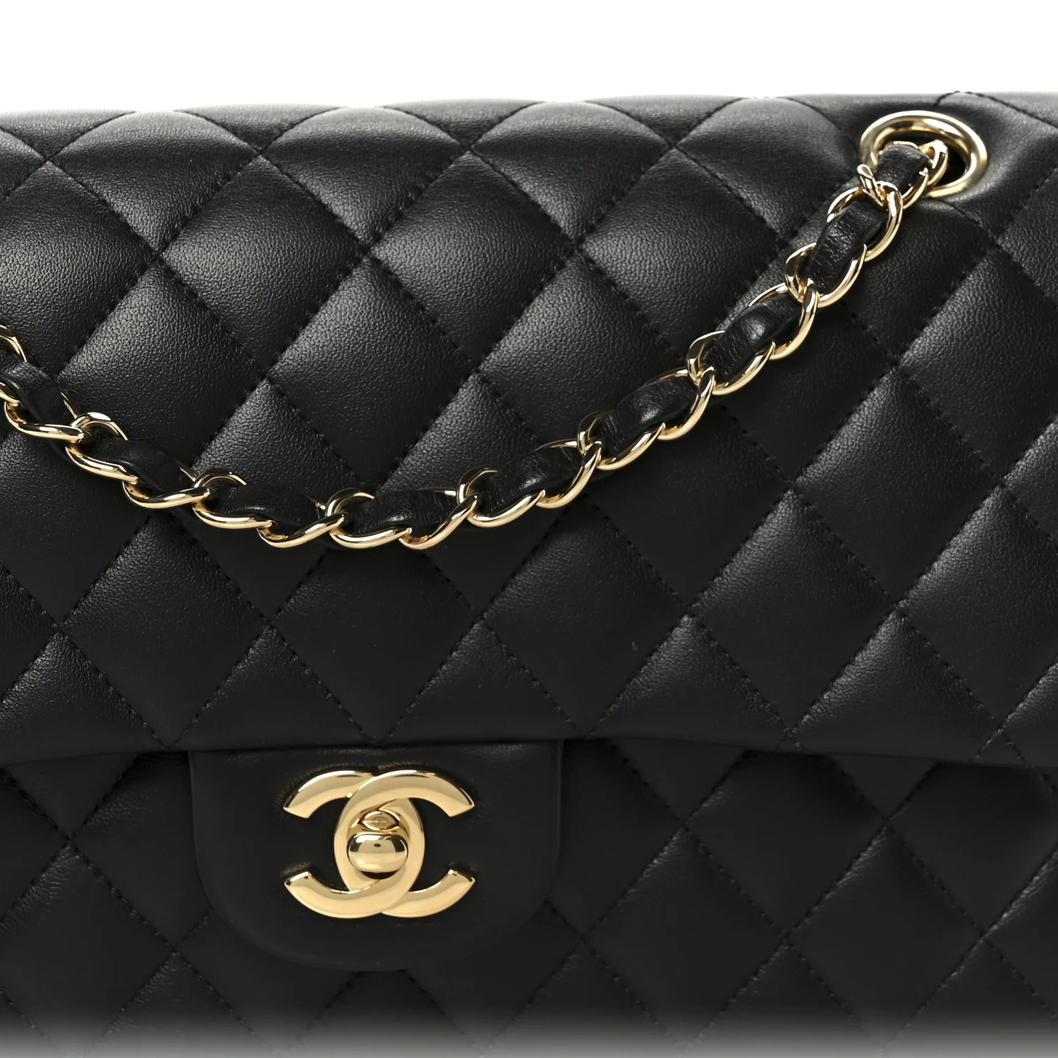 Lambskin Quilted Medium Double Flap Black - Image 9