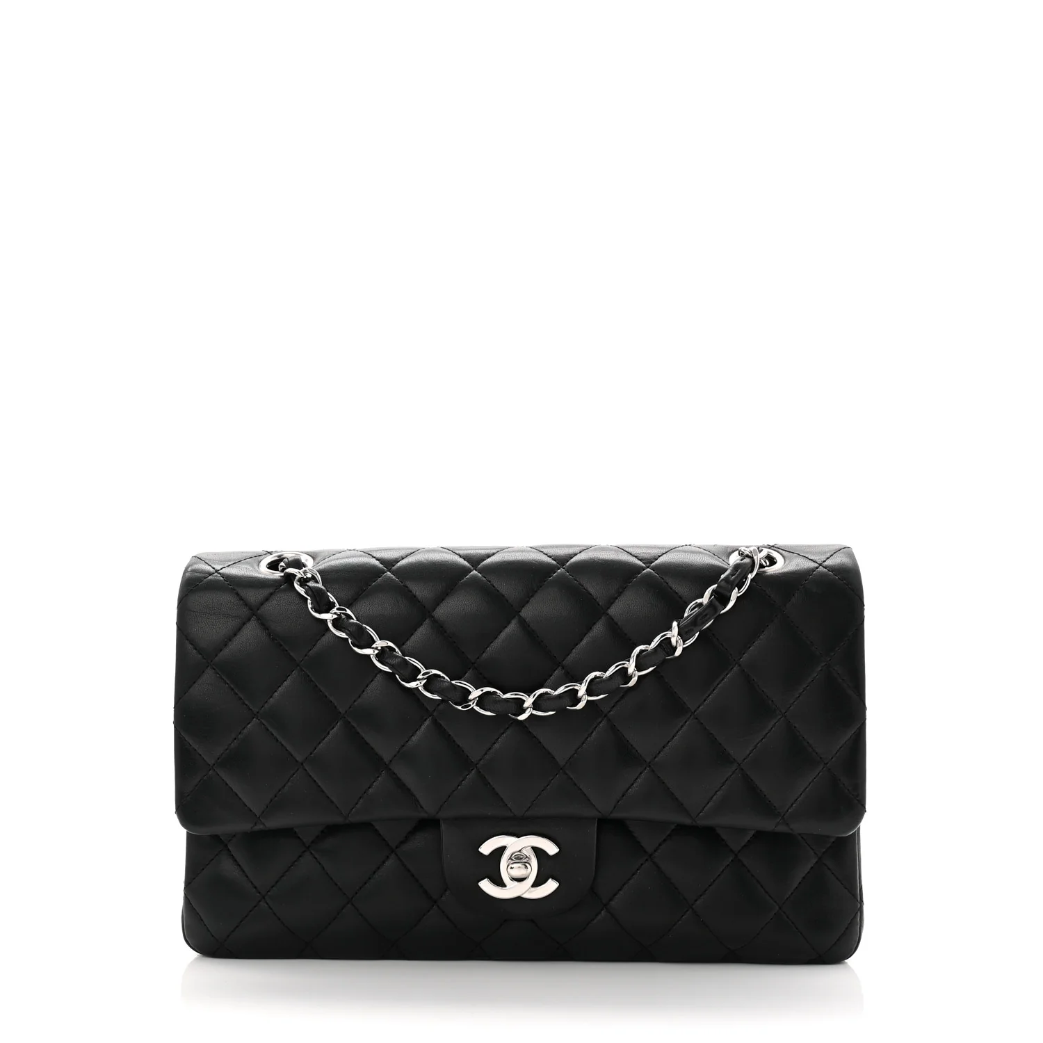 Lambskin Quilted Medium Double Flap Black