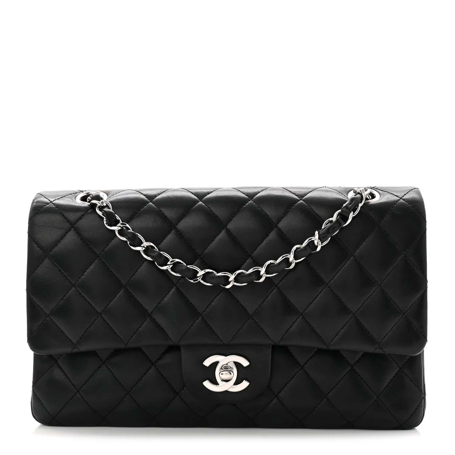 Lambskin Quilted Medium Double Flap Black - Image 3