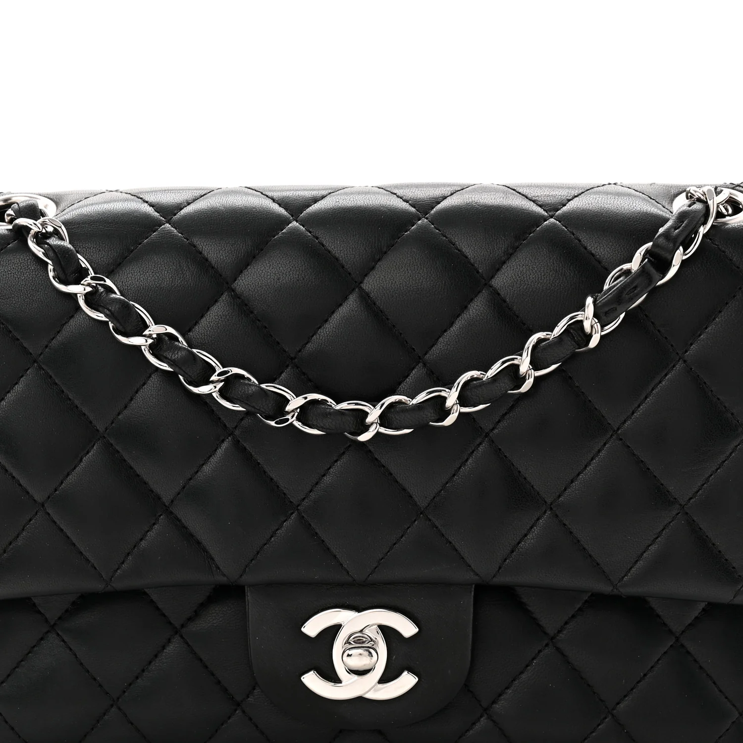 Lambskin Quilted Medium Double Flap Black - Image 9