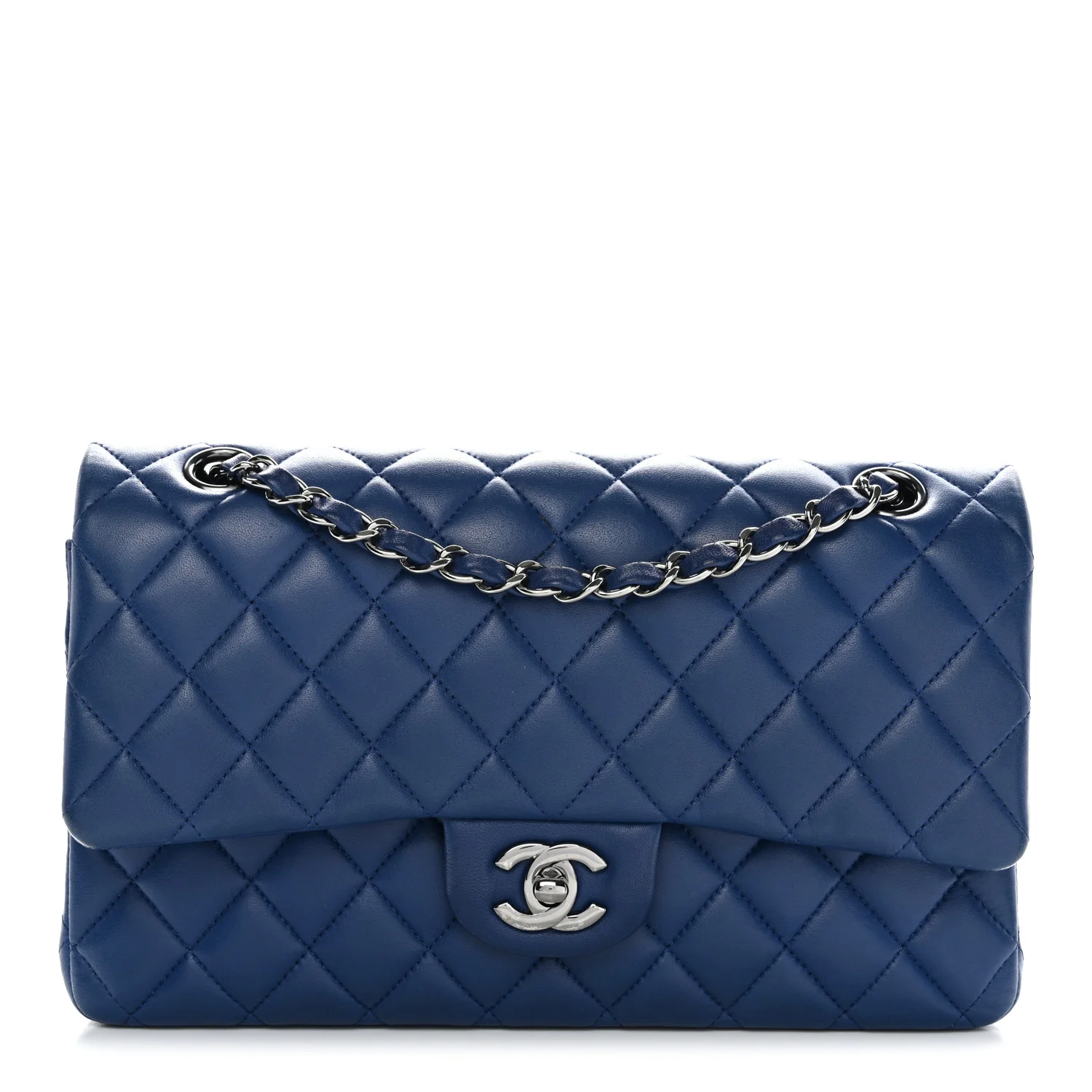 Lambskin Quilted Medium Double Flap Blue - Image 2