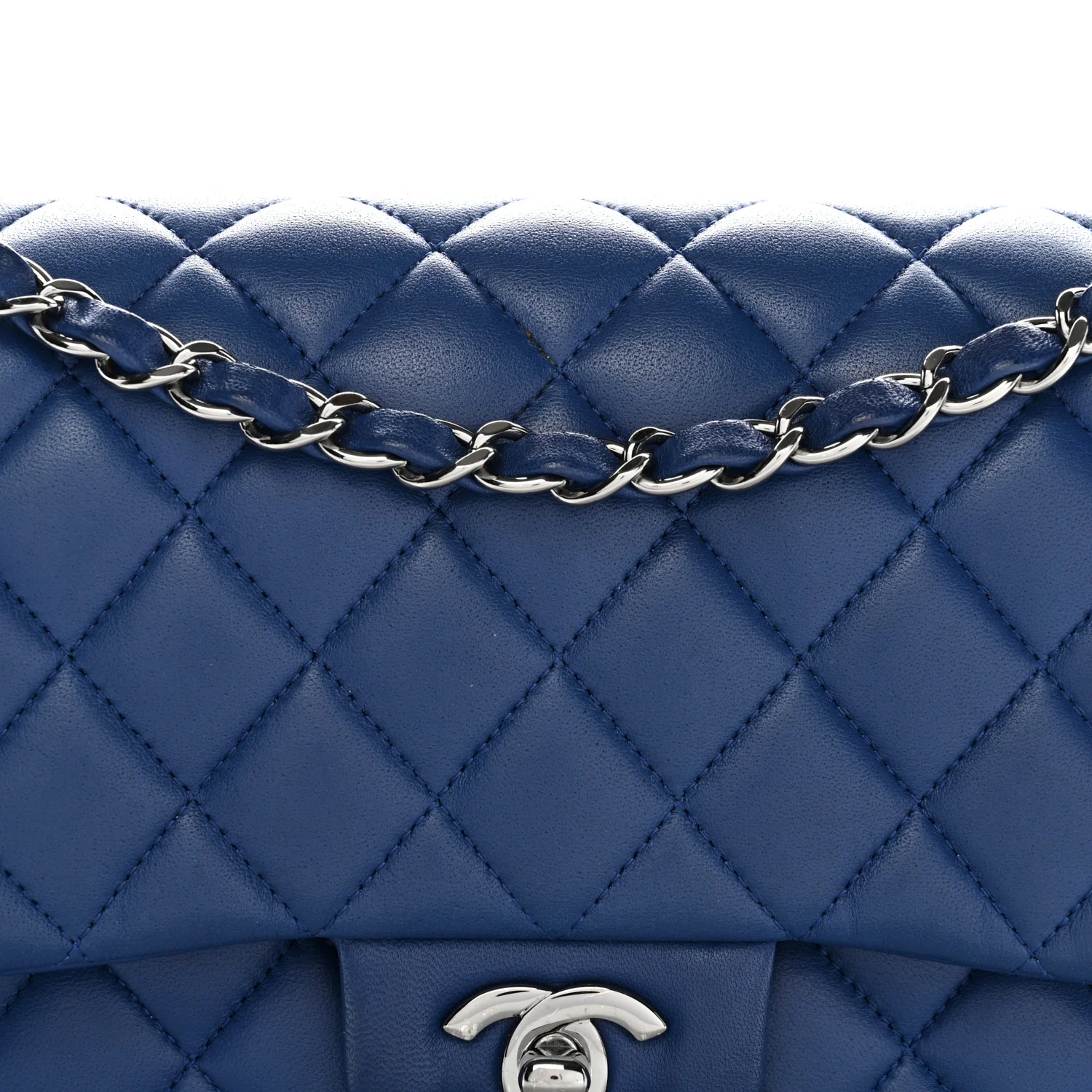 Lambskin Quilted Medium Double Flap Blue - Image 21