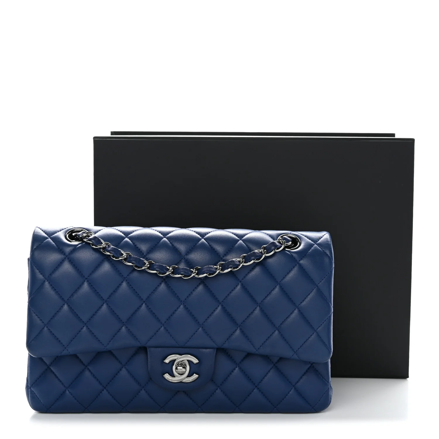 Lambskin Quilted Medium Double Flap Blue - Image 37