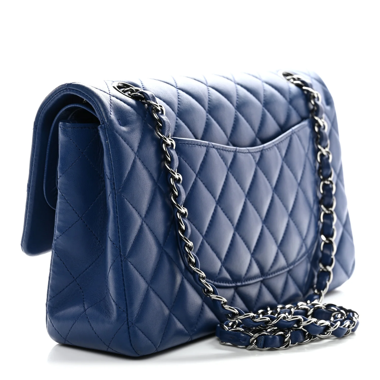 Lambskin Quilted Medium Double Flap Blue - Image 6
