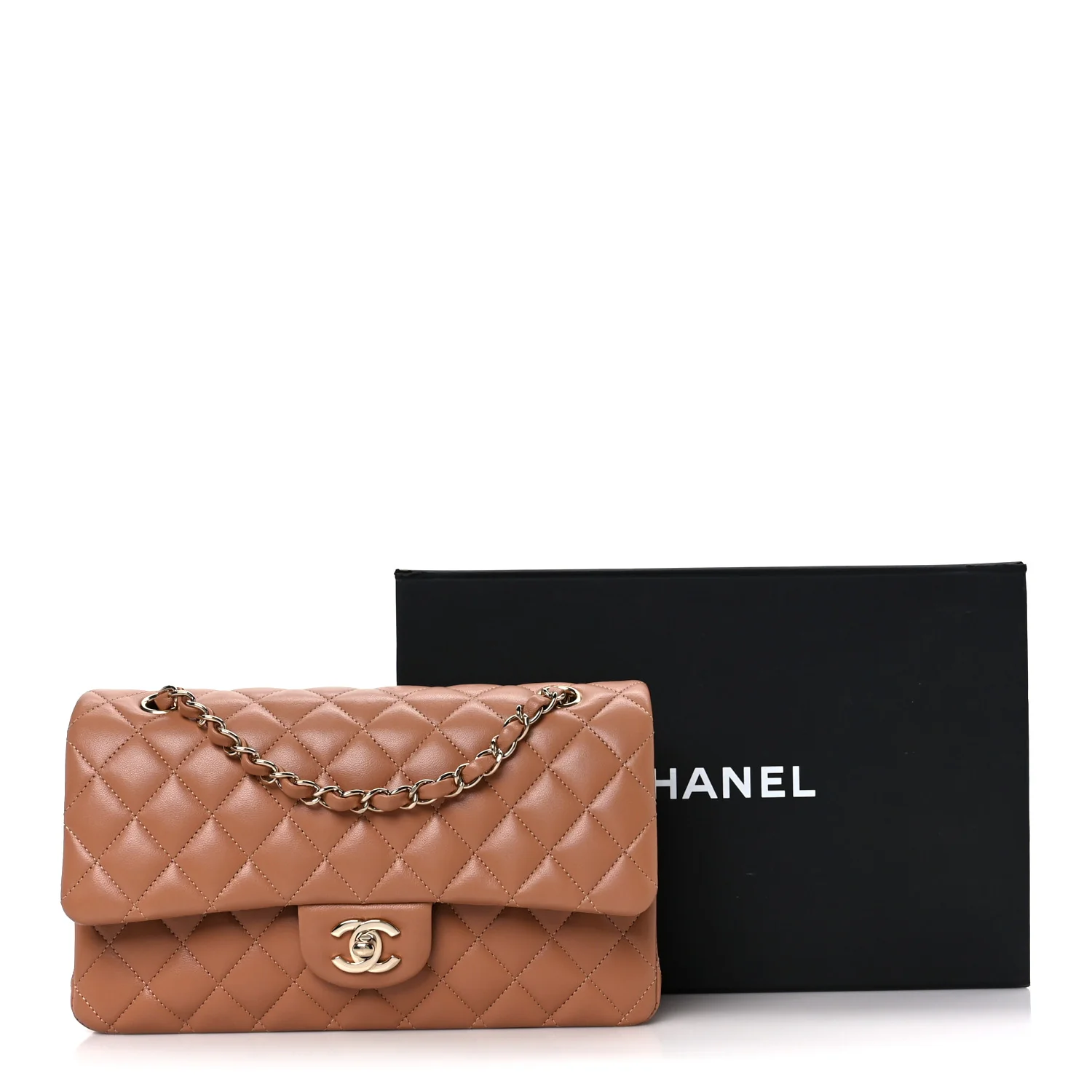 Lambskin Quilted Medium Double Flap Brown - Image 12