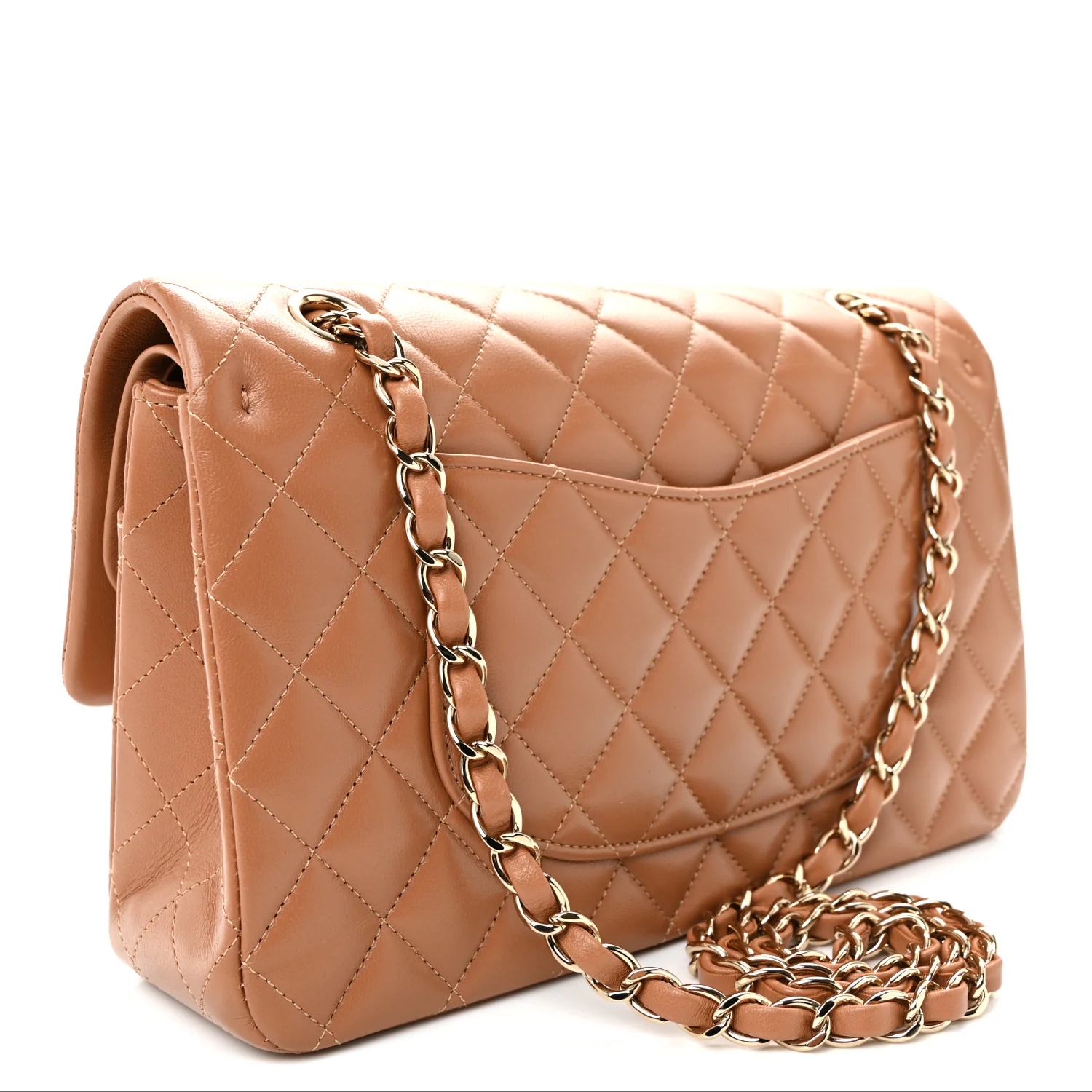 Lambskin Quilted Medium Double Flap Brown - Image 3