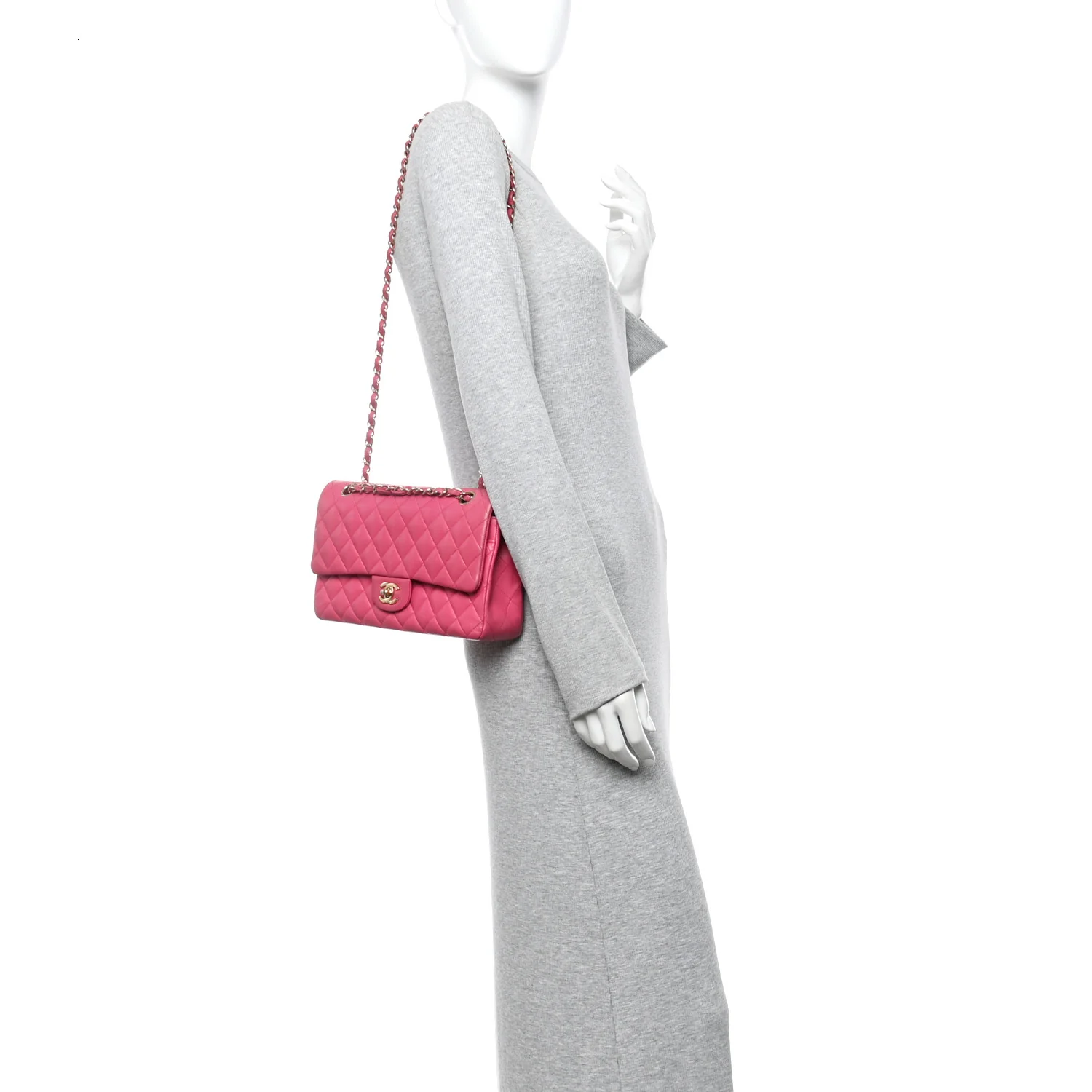 Lambskin Quilted Medium Double Flap Fuchsia - Image 2