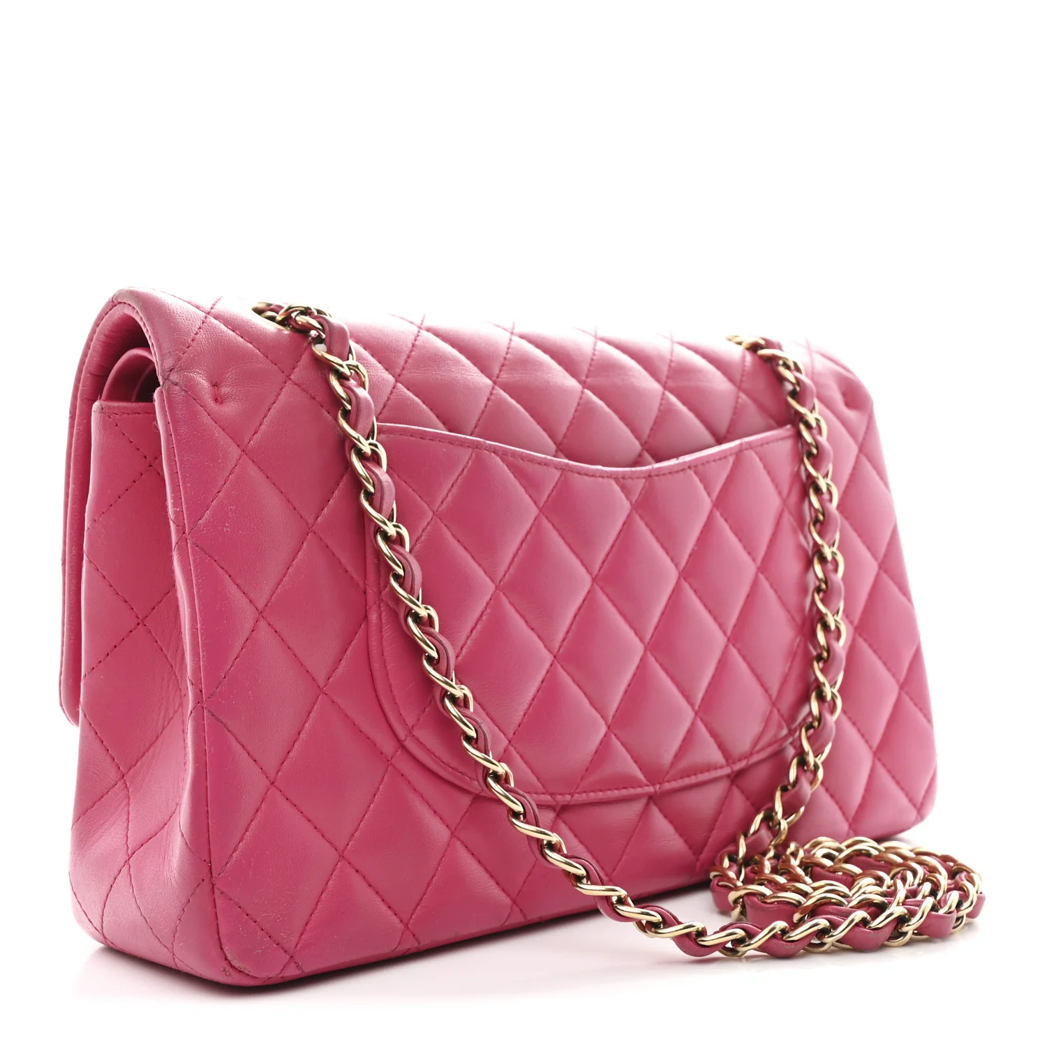 Lambskin Quilted Medium Double Flap Fuchsia - Image 3