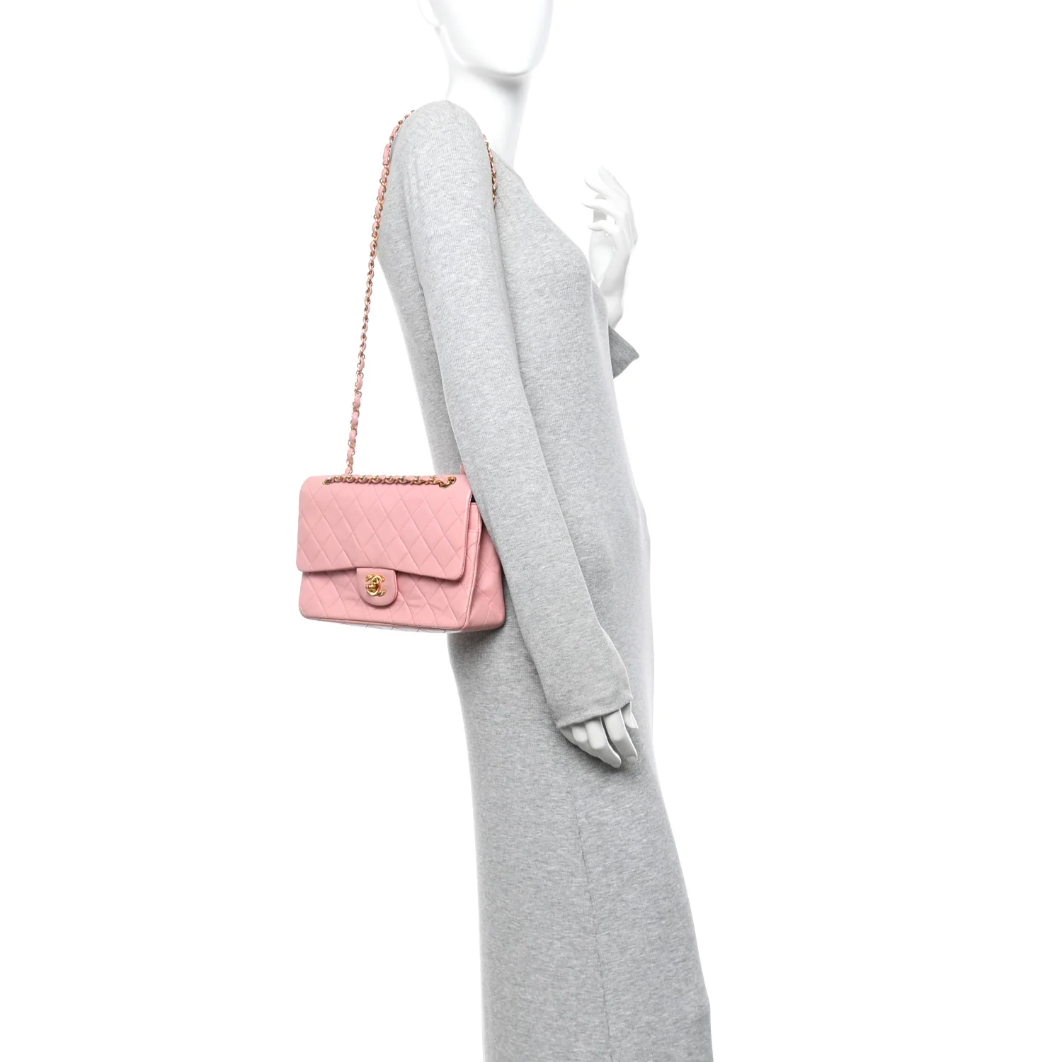 Lambskin Quilted Medium Double Flap Light Pink - Image 2