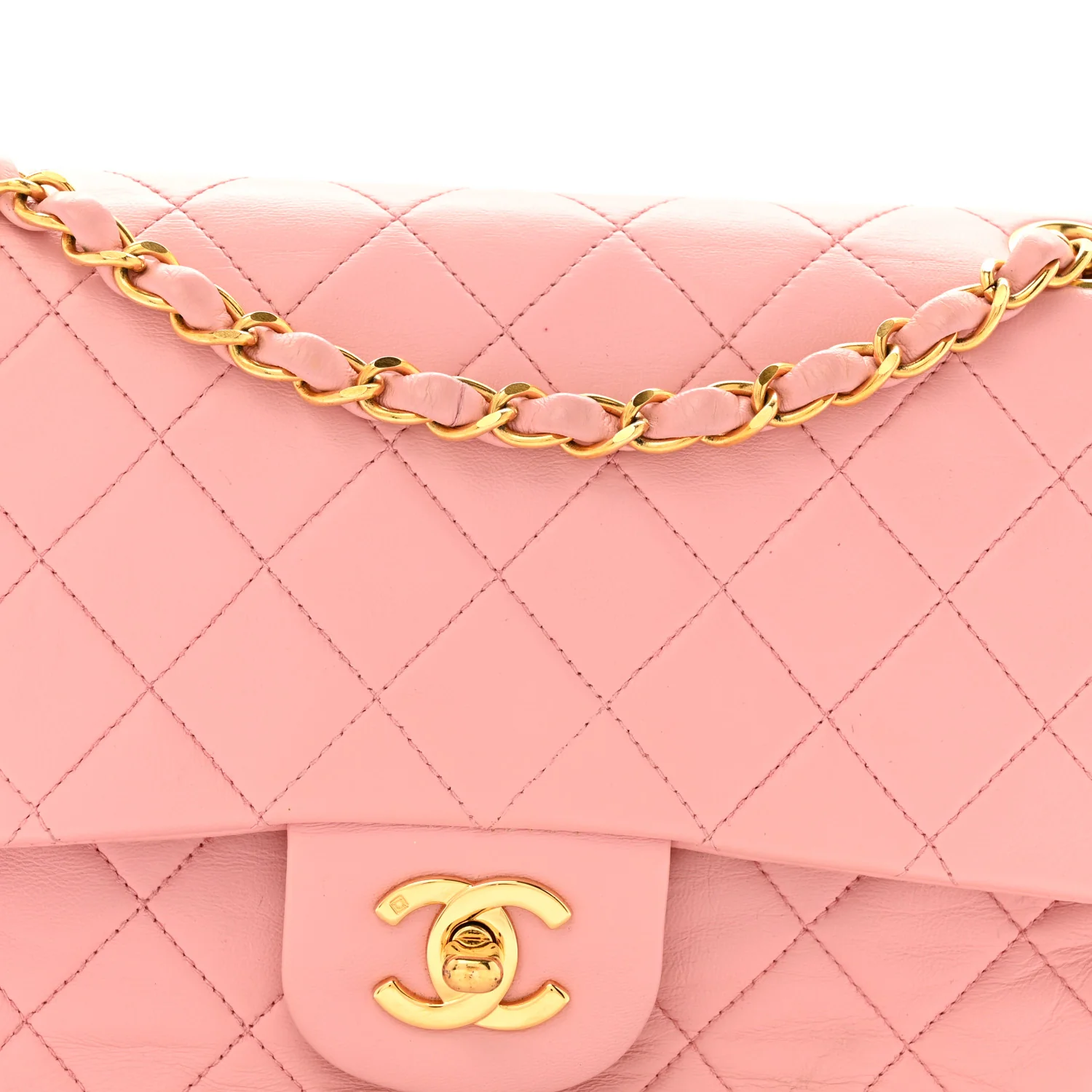 Lambskin Quilted Medium Double Flap Light Pink - Image 8