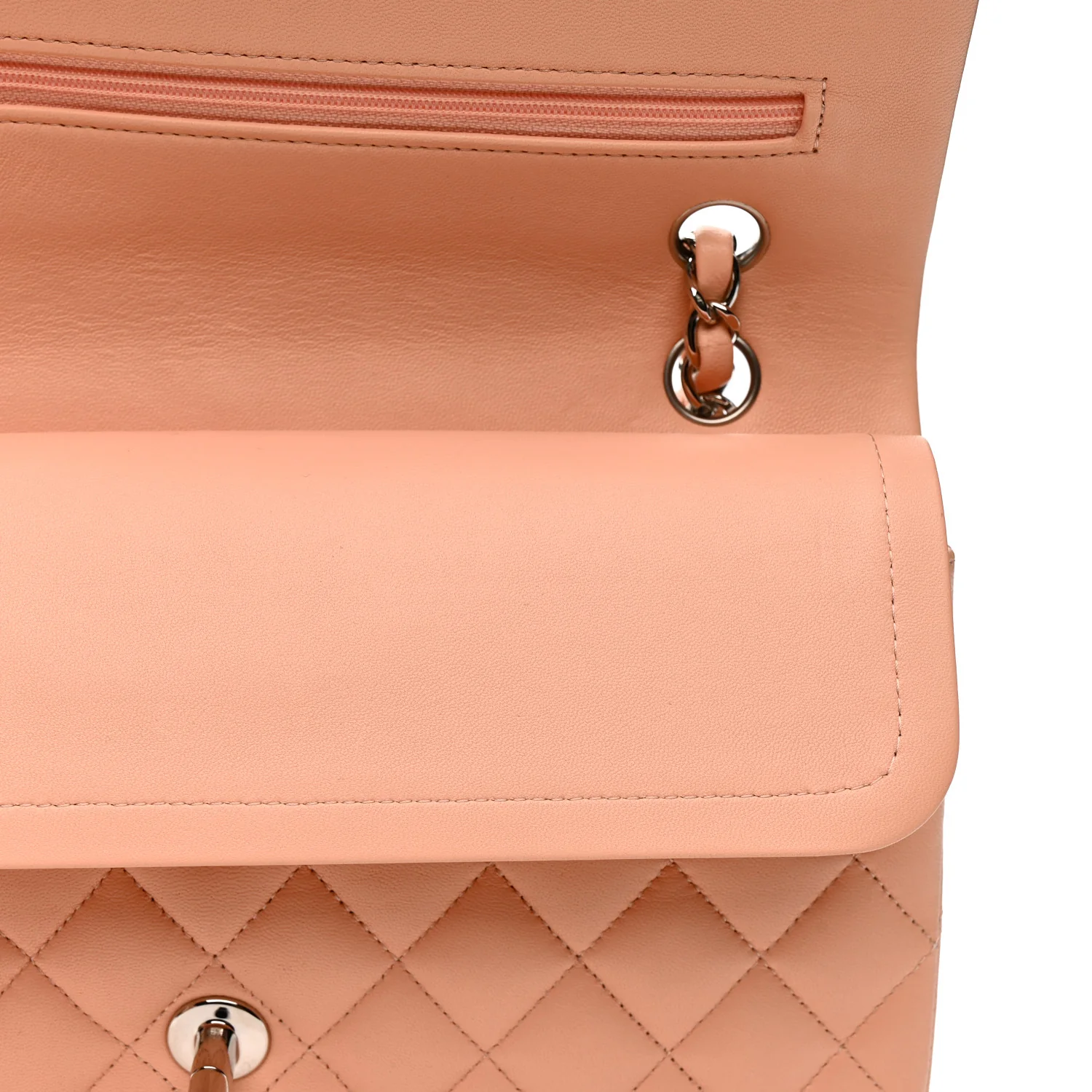 Lambskin Quilted Medium Double Flap Light Pink - Image 12