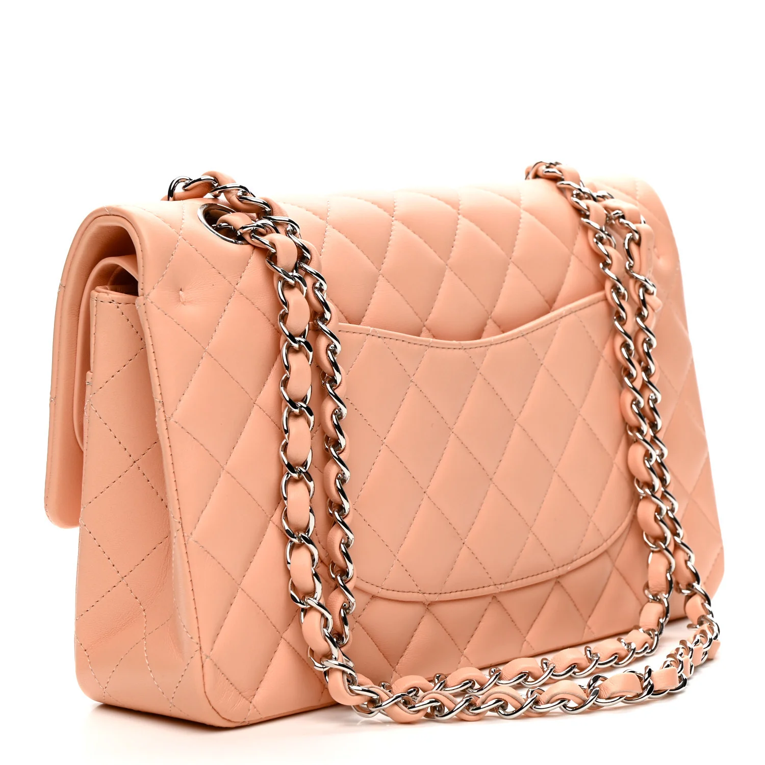 Lambskin Quilted Medium Double Flap Light Pink - Image 3