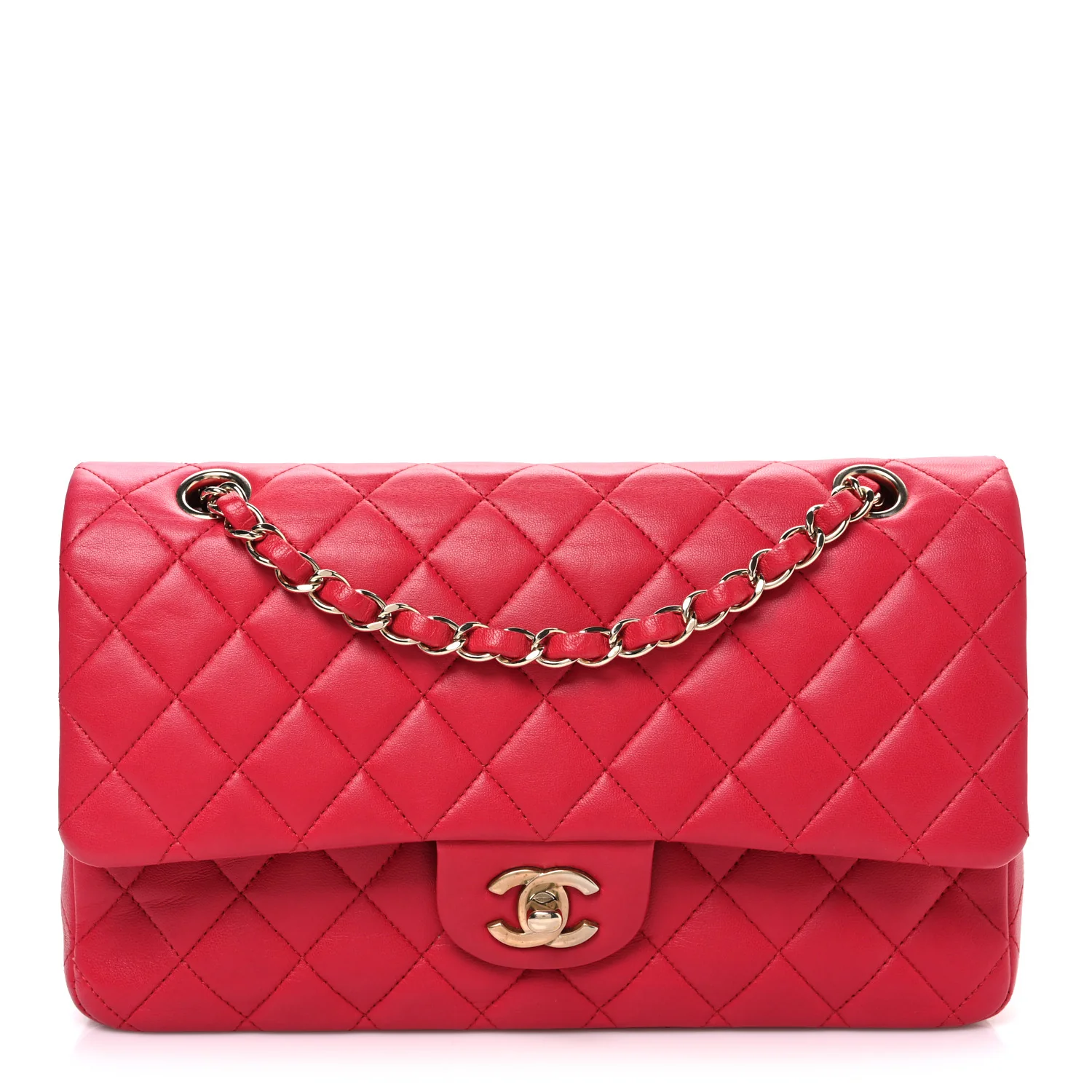 Lambskin Quilted Medium Double Flap Pink