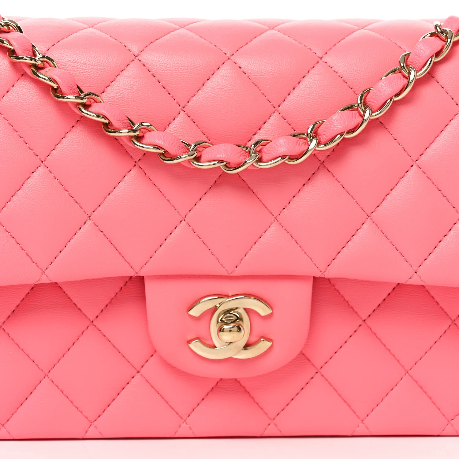 Lambskin Quilted Medium Double Flap Pink - Image 8