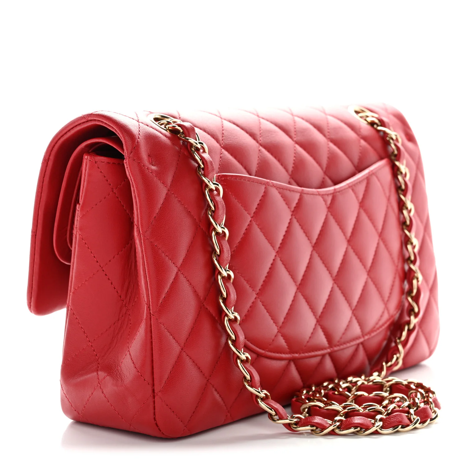 Lambskin Quilted Medium Double Flap Red - Image 3