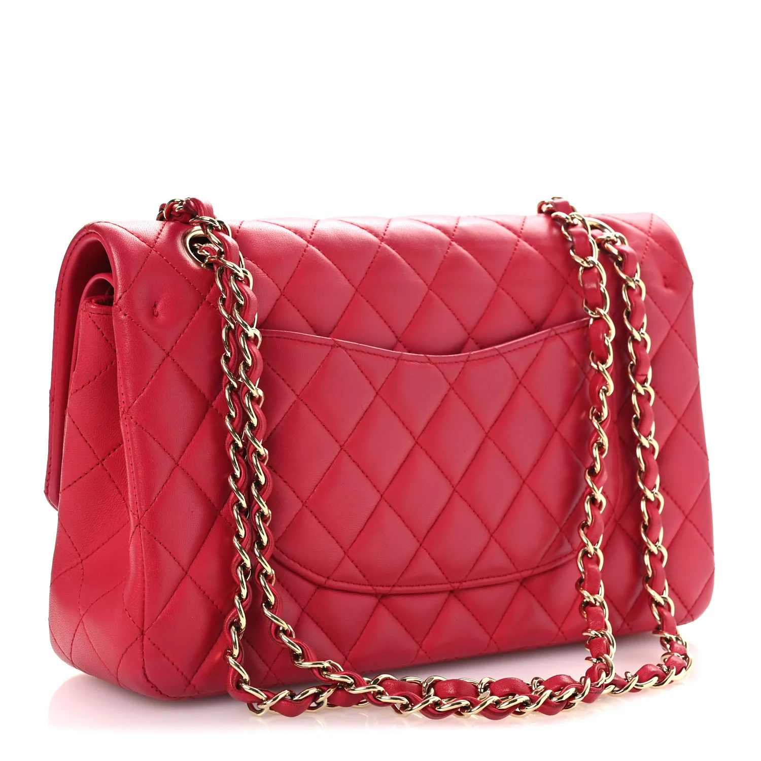 Lambskin Quilted Medium Double Flap Red - Image 3