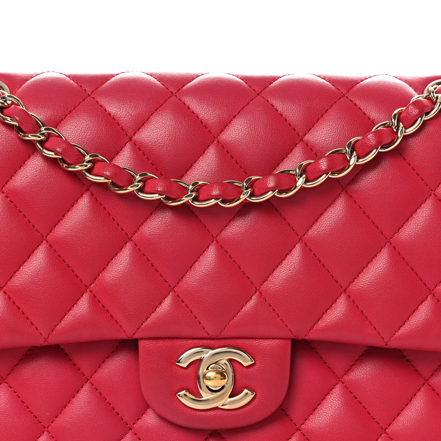 Lambskin Quilted Medium Double Flap Red - Image 8