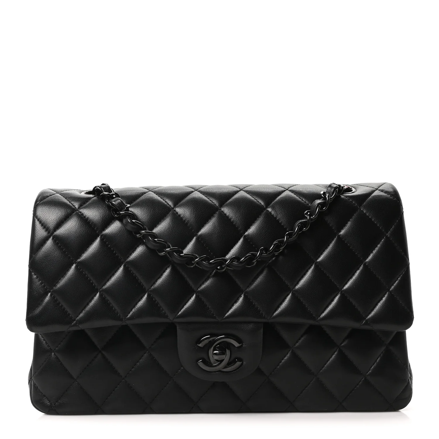 Lambskin Quilted Medium Double Flap So Black