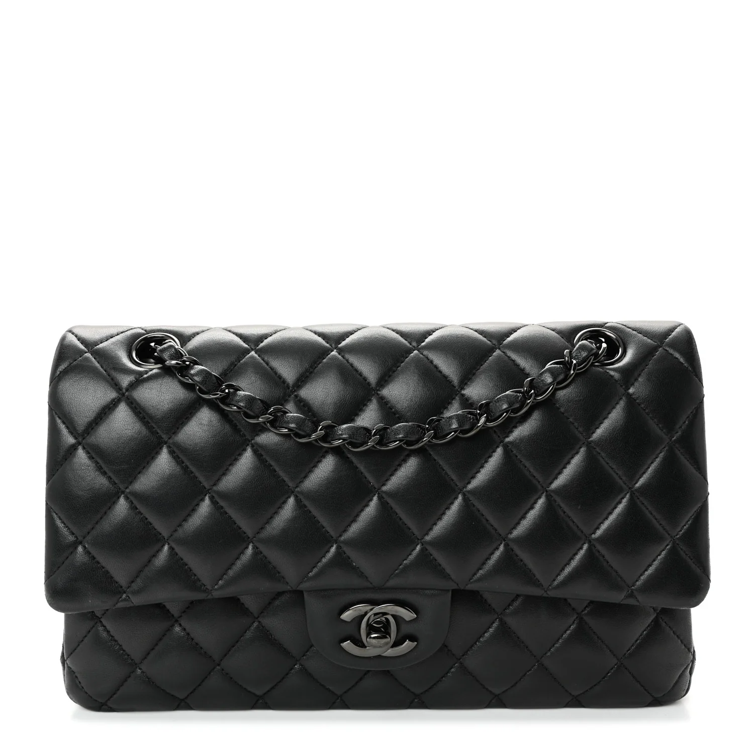 Lambskin Quilted Medium Double Flap So Black