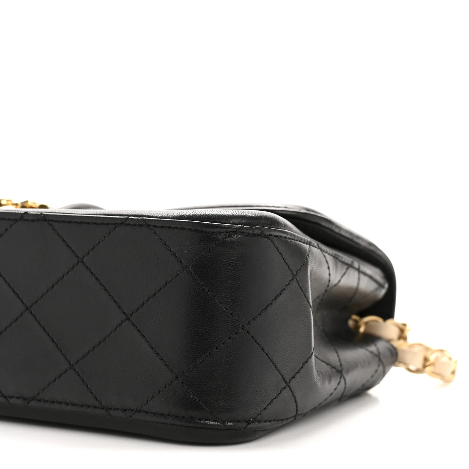 Lambskin Quilted Medium Elegant CC Flap Beige Black - Image 10