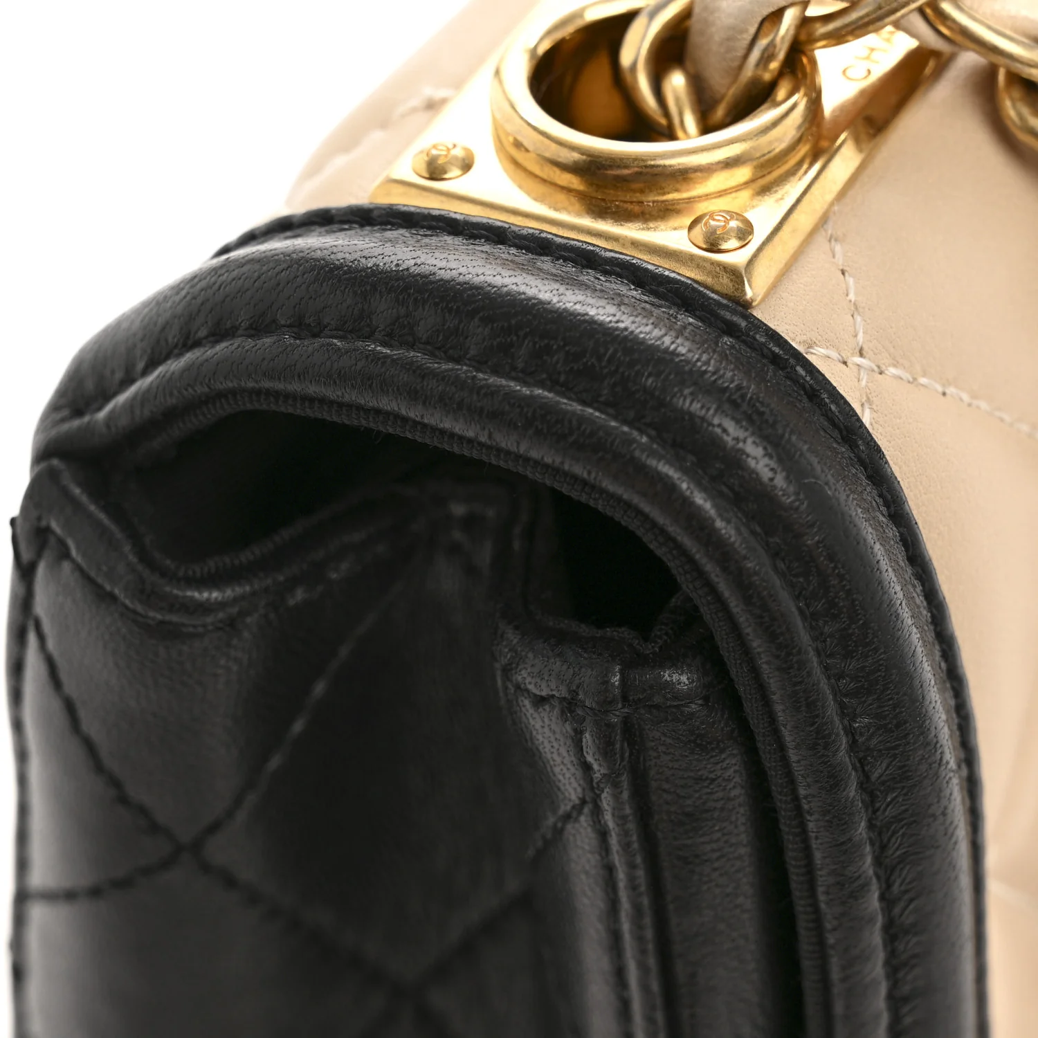 Lambskin Quilted Medium Elegant CC Flap Beige Black - Image 13