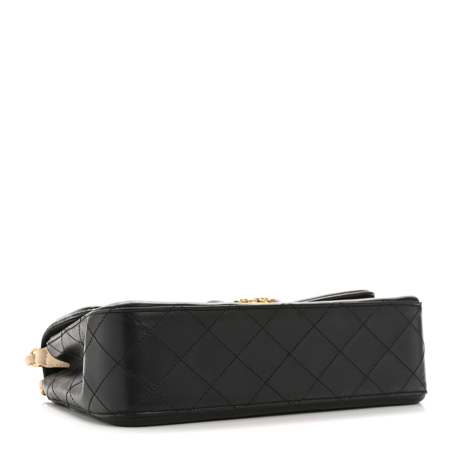 Lambskin Quilted Medium Elegant CC Flap Beige Black - Image 4