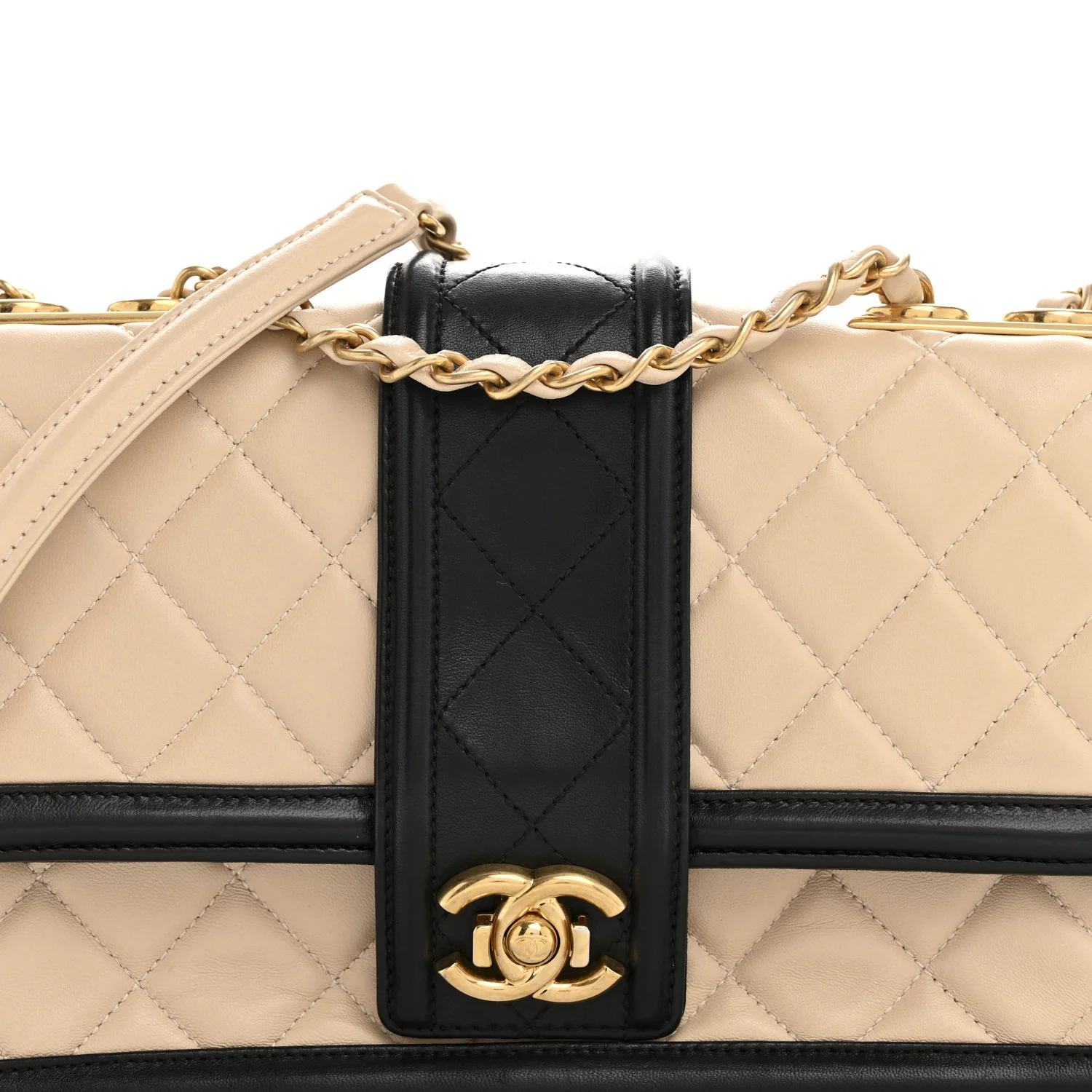 Lambskin Quilted Medium Elegant CC Flap Beige Black - Image 8