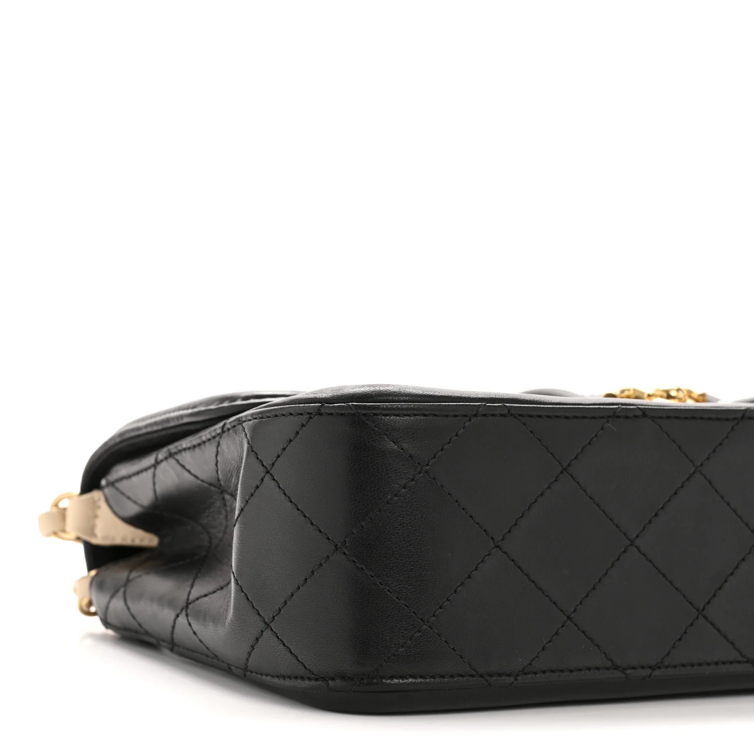 Lambskin Quilted Medium Elegant CC Flap Beige Black - Image 9