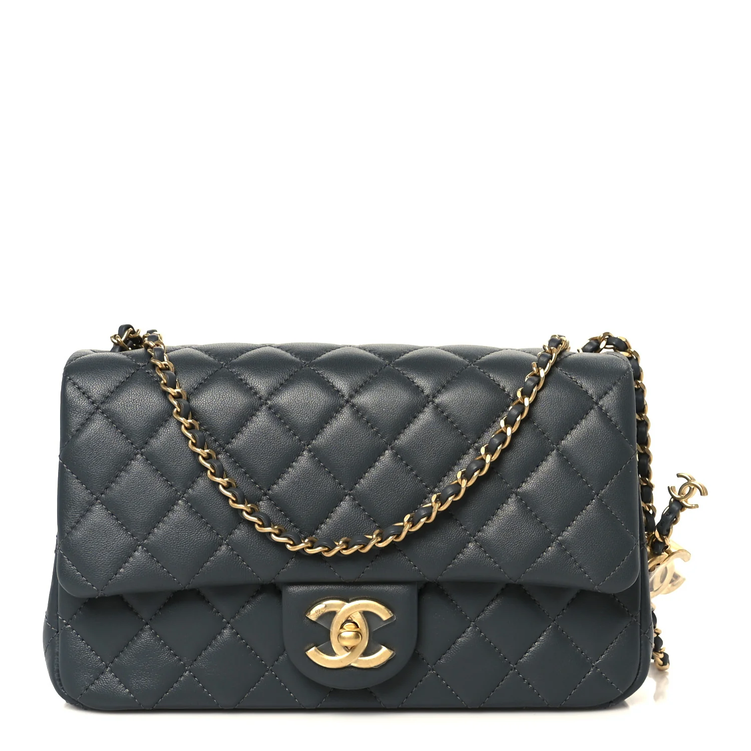 Lambskin Quilted Medium Rectangular CC Slide Flap Grey