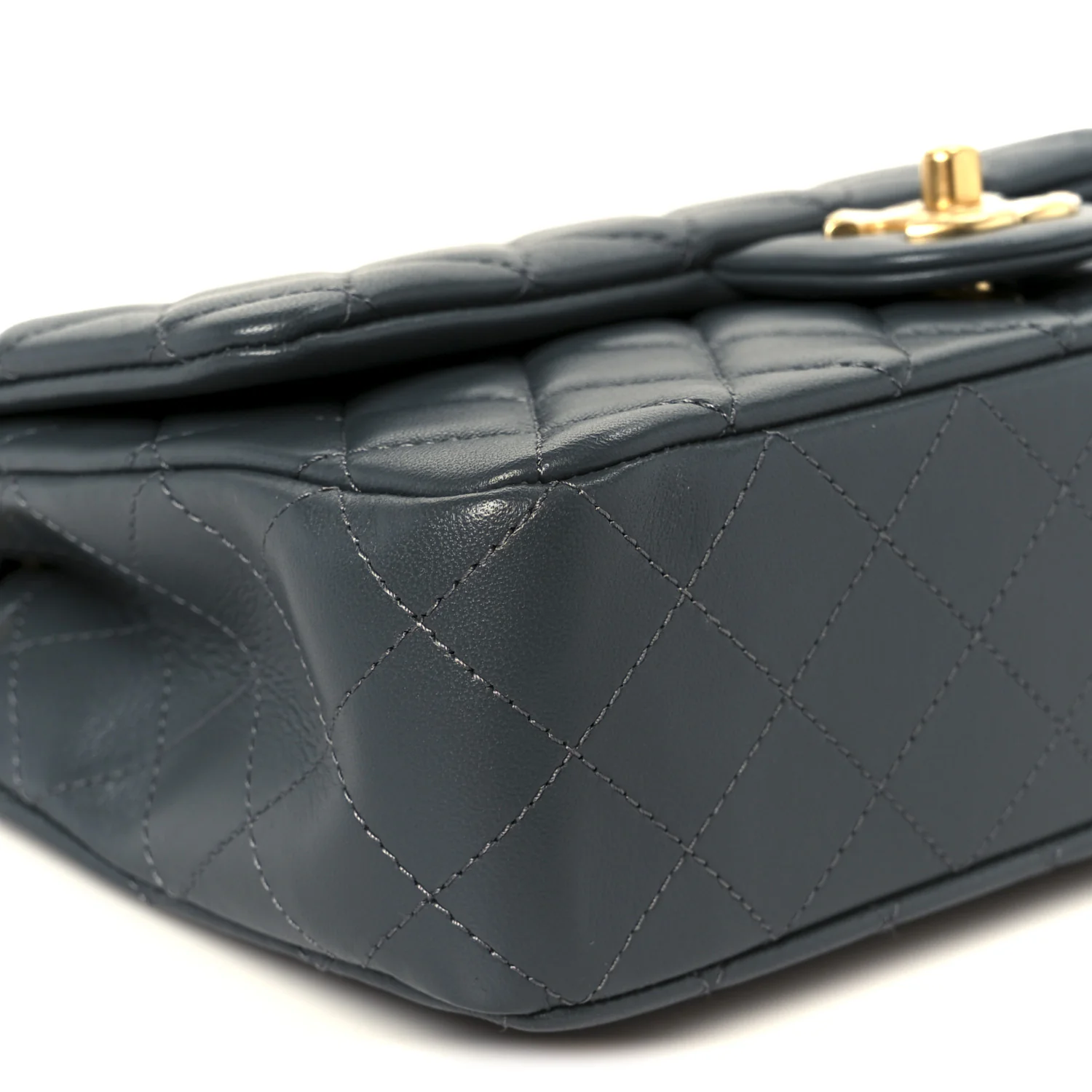 Lambskin Quilted Medium Rectangular CC Slide Flap Grey - Image 10