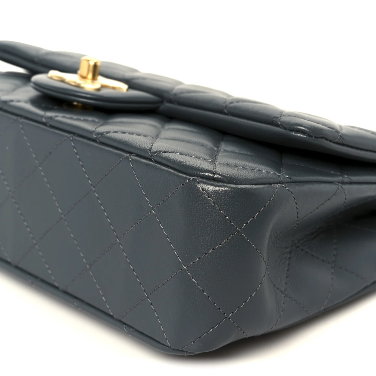Lambskin Quilted Medium Rectangular CC Slide Flap Grey - Image 11