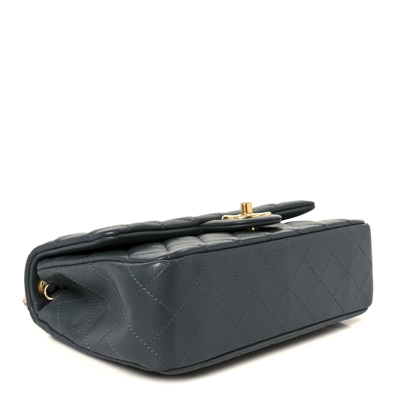 Lambskin Quilted Medium Rectangular CC Slide Flap Grey - Image 4