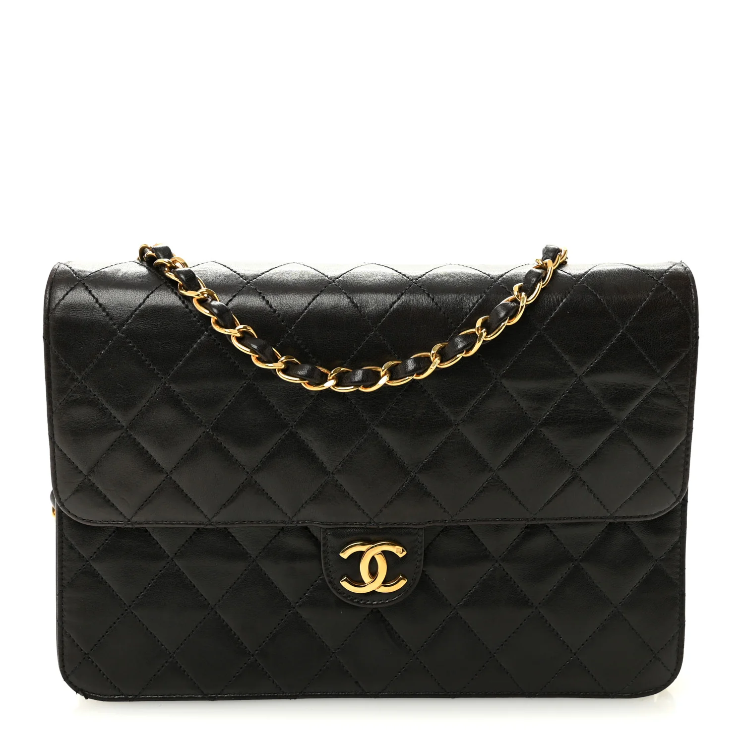 Lambskin Quilted Medium Single Flap Black