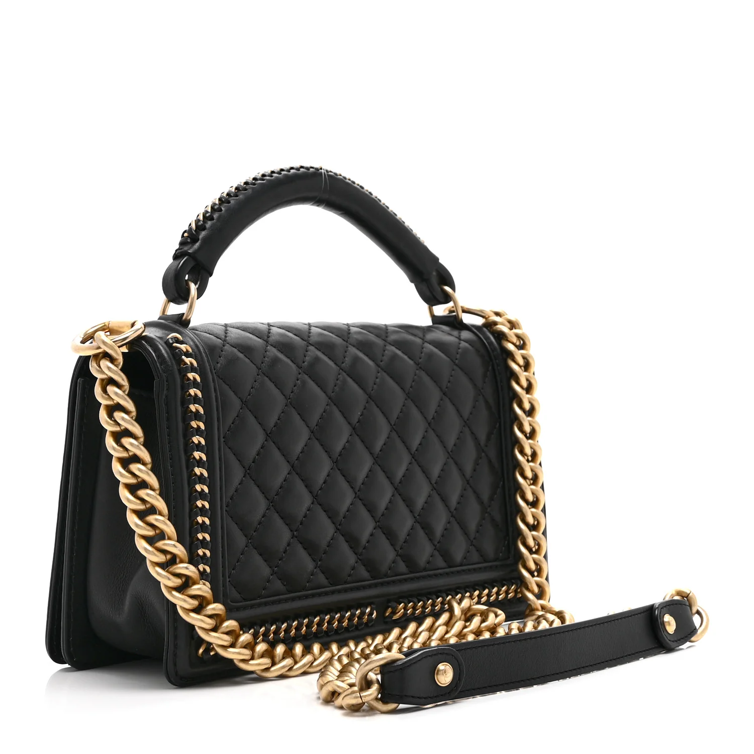 Lambskin Quilted Medium Top Handle Boy Flap Black - Image 3