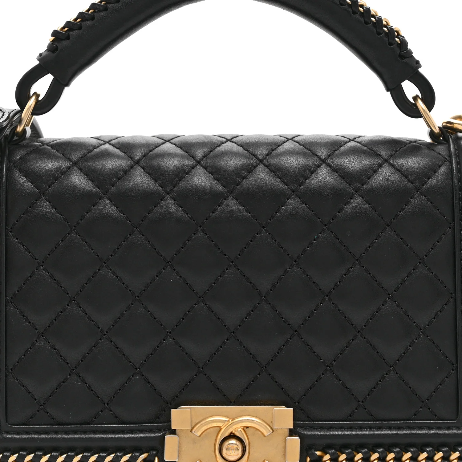 Lambskin Quilted Medium Top Handle Boy Flap Black - Image 8